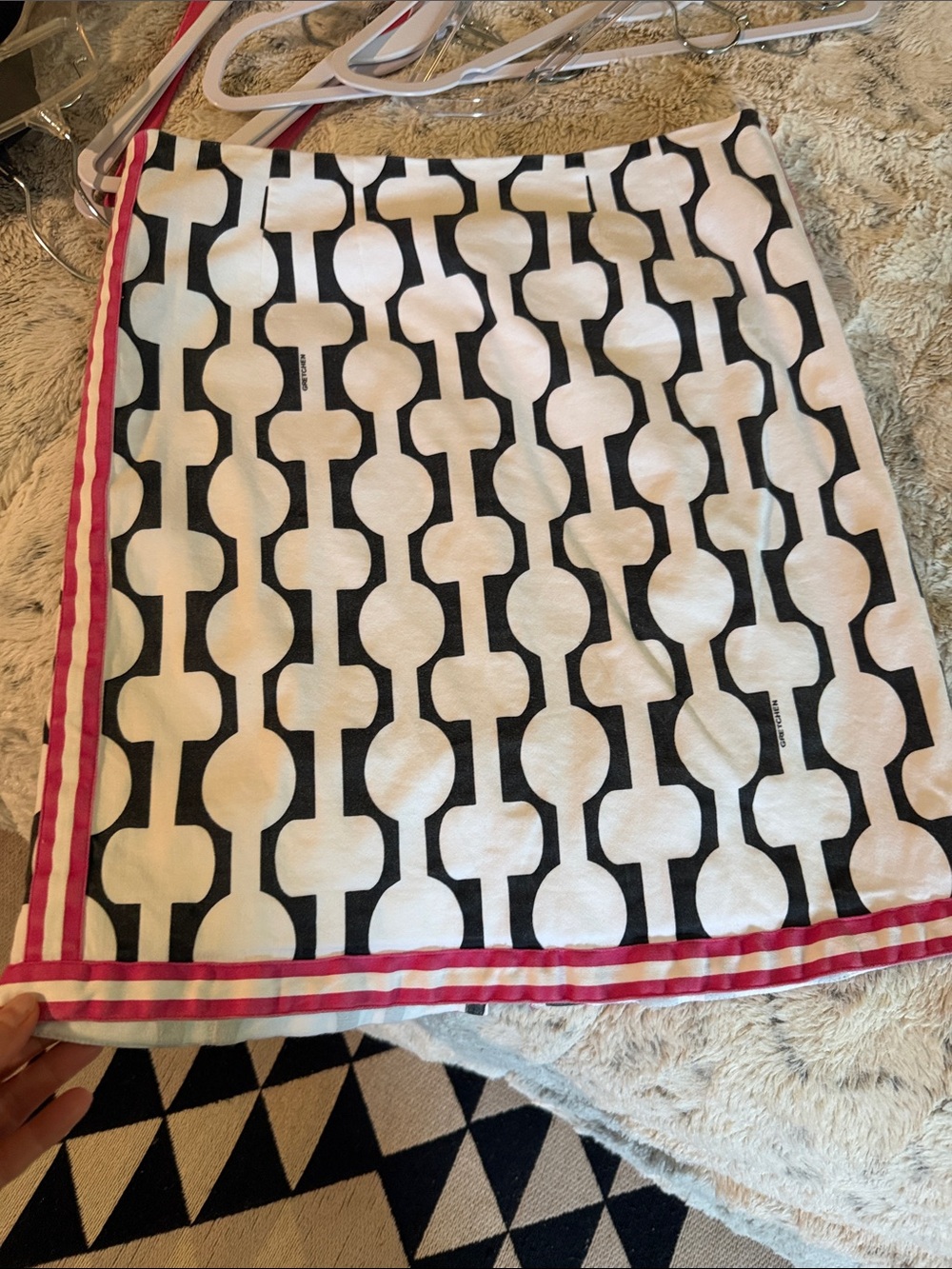 Gretchen Scott Designs Black & White Geometric Pencil Skirt with Pink Trim